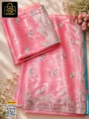প্রিমিয়াম অর্গাঞ্জা এমব্রয়ডারি শাড়ি - L - crimson - RoopGhor - রূপঘর
