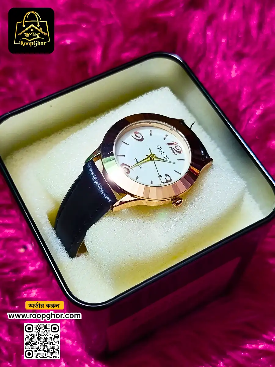 প্রিমিয়াম এলিগেন্ট লেডিজ লেদার স্ট্র্যাপ ওয়াচ WW3 - L - black - RoopGhor - রূপঘর