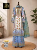 ডুবাই সিল্ক রেডি থ্রিপিস - L - LightSteelBlue - RoopGhor - রূপঘর