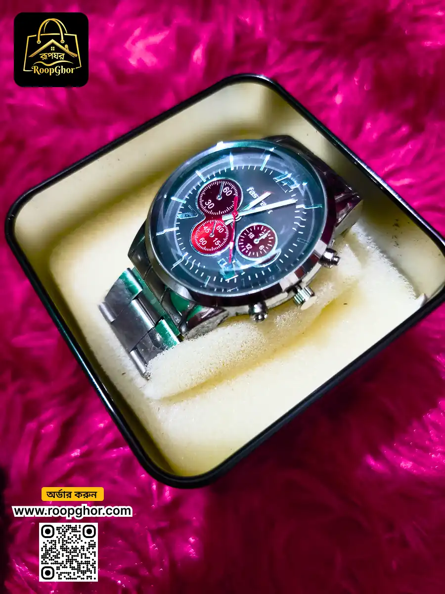 স্টাইলিশ ক্রোনোগ্রাফ রিস্ট ওয়াচ WM1 - L - silver - RoopGhor - রূপঘর